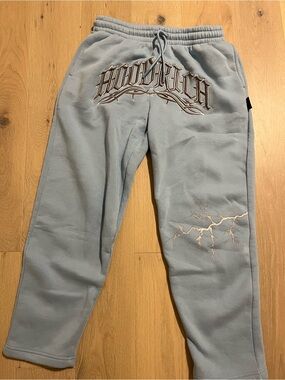 Hoodrich Light Blue Embroidered Lightning Joggers